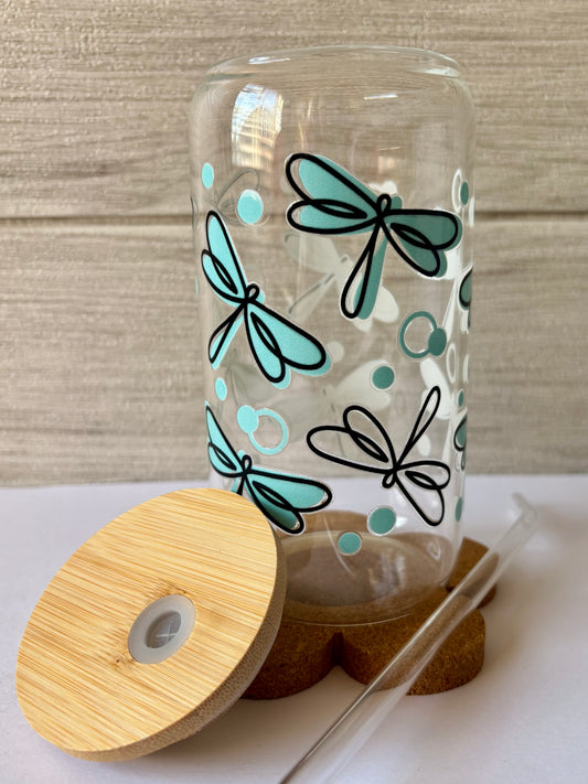 Dragonflies Iced Coffee Glass Cup