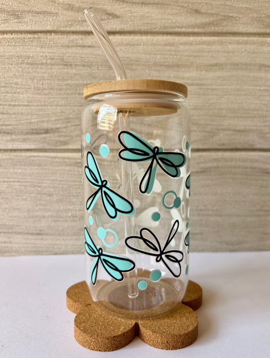 Dragonflies Iced Coffee Glass Cup