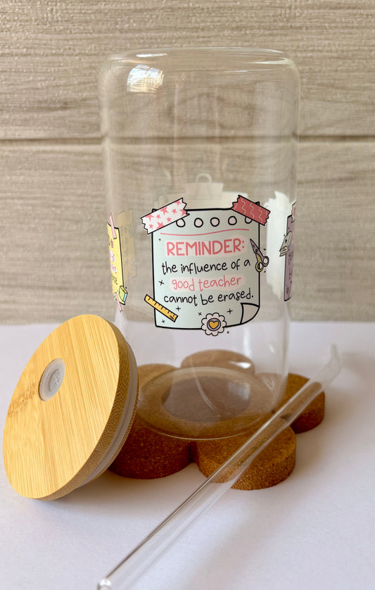Teacher Reminders Iced Coffee Glass Cup